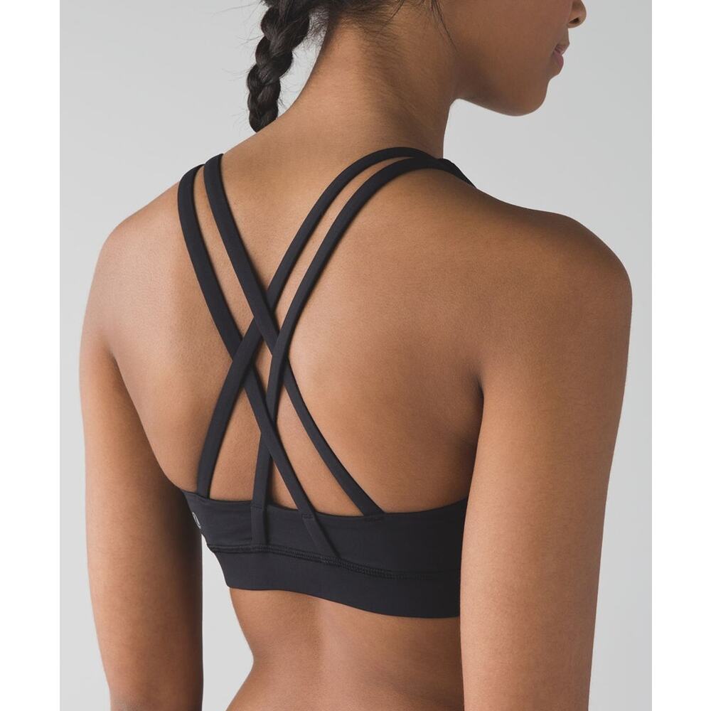 Lululemon Energy Bra Luxtreme Medium Support Strappy Sports Bra Black 8